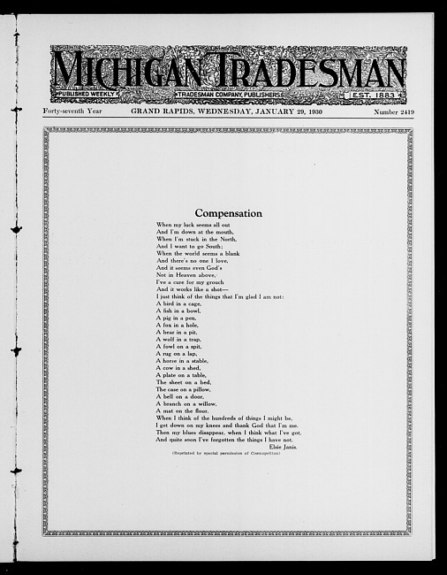 Michigan tradesman. Vol. 47 no. 2419 (1930 January 29)