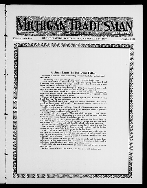 Michigan tradesman. Vol. 47 no. 2423 (1930 February 26)