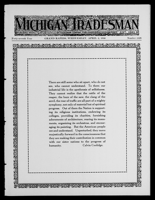 Michigan tradesman. Vol. 47 no. 2428 (1930 April 2)