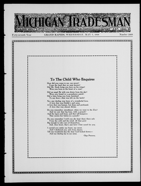 Michigan tradesman. Vol. 47 no. 2433 (1930 May 7)