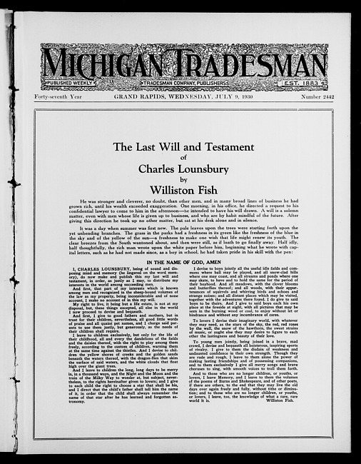 Michigan tradesman. Vol. 47 no. 2442 (1930 July 9)