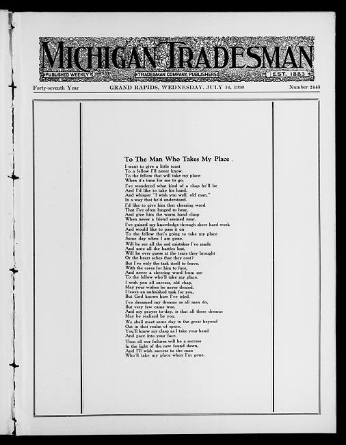 Michigan tradesman. Vol. 47 no. 2443 (1930 July 16)