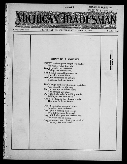 Michigan tradesman. Vol. 48 no. 2446 (1930 August 6)