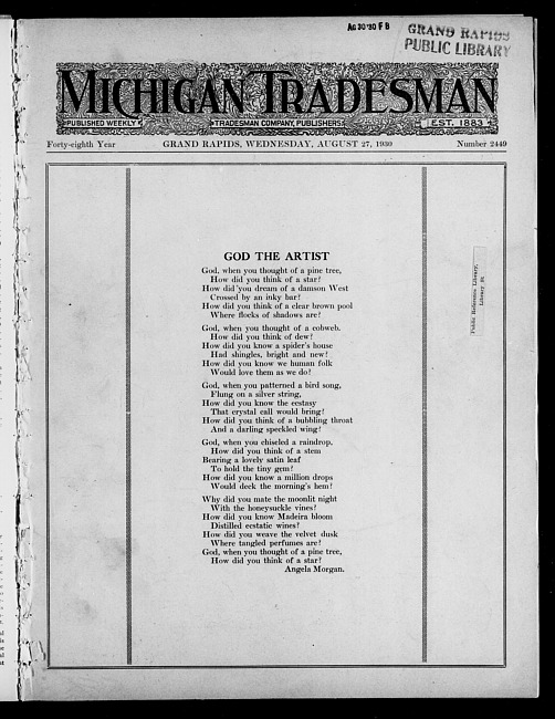 Michigan tradesman. Vol. 48 no. 2449 (1930 August 27)