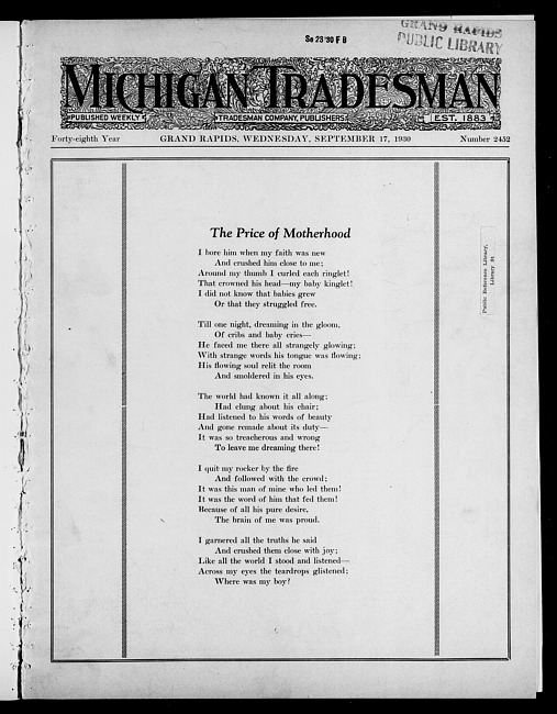 Michigan tradesman. Vol. 48 no. 2452 (1930 September 17)