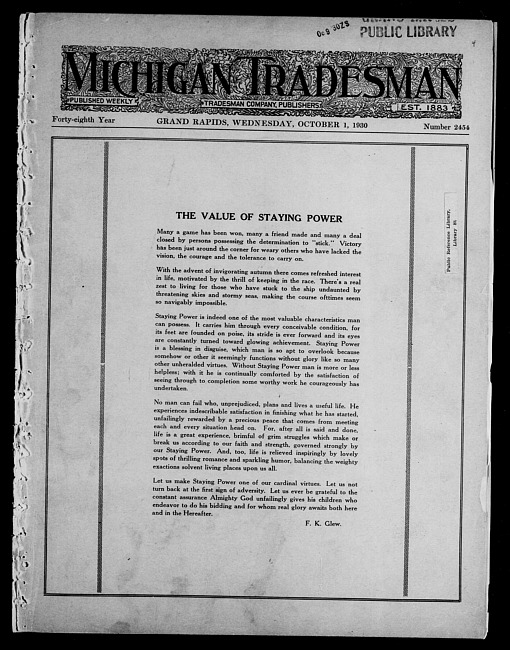 Michigan tradesman. Vol. 48 no. 2454 (1930 October 1)