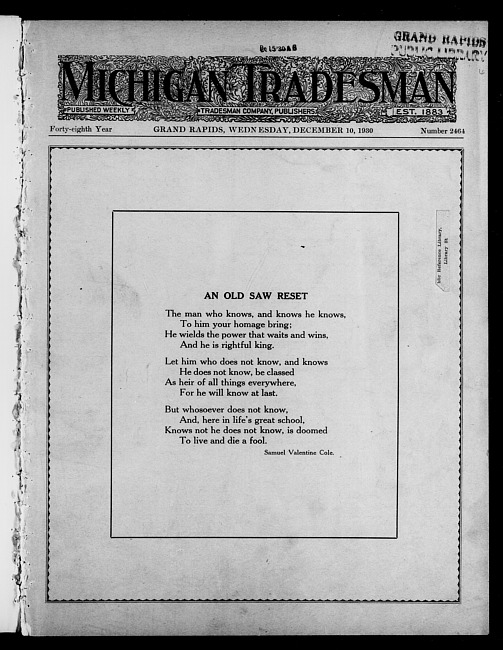 Michigan tradesman. Vol. 48 no. 2464 (1930 December 10)