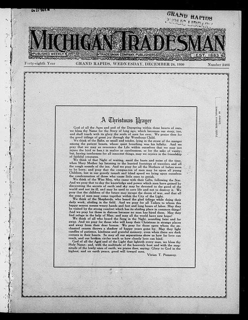 Michigan tradesman. Vol. 48 no. 2466 (1930 December 24)