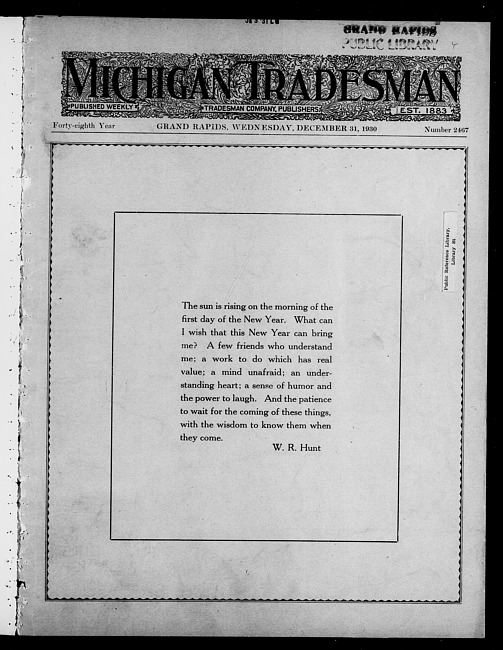 Michigan tradesman. Vol. 48 no. 2467 (1930 December 31)