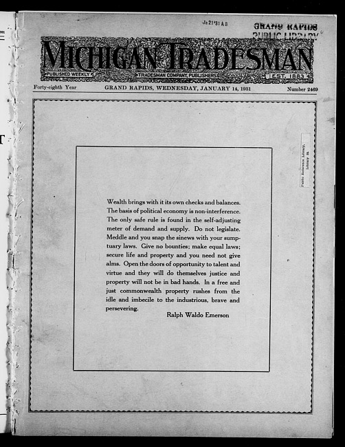 Michigan tradesman. Vol. 48 no. 2469 (1931 January 14)