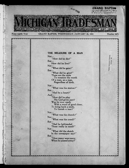 Michigan tradesman. Vol. 48 no. 2471 (1931 January 28)