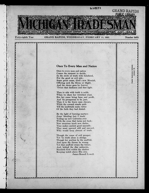 Michigan tradesman. Vol. 48 no. 2473 (1931 February 11)
