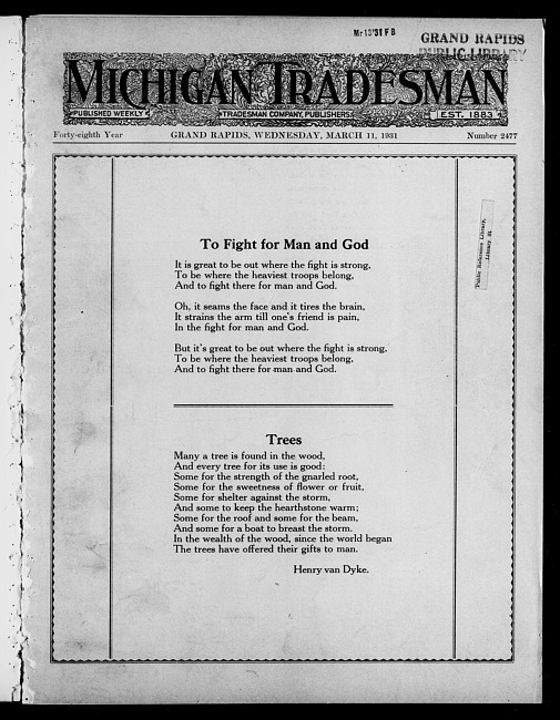 Michigan tradesman. Vol. 48 no. 2477 (1931 March 11)