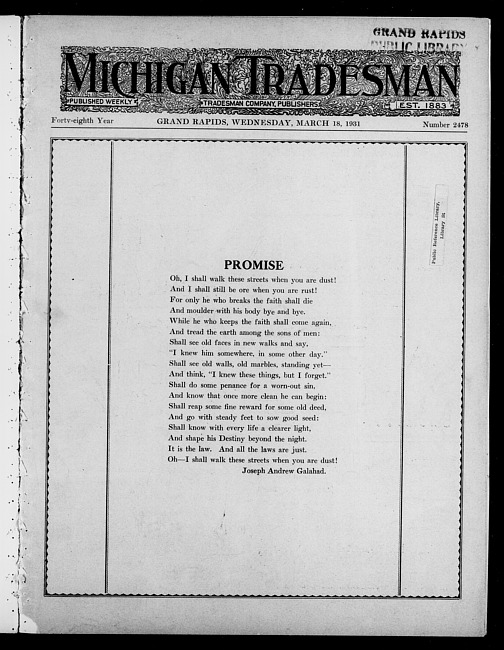Michigan tradesman. Vol. 48 no. 2478 (1931 March 18)