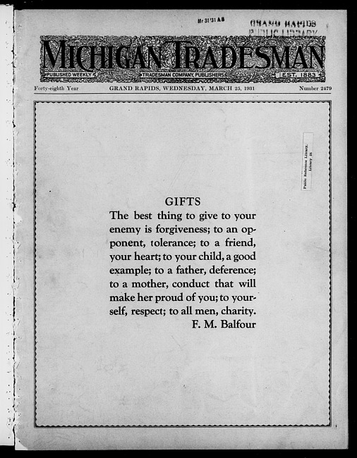 Michigan tradesman. Vol. 48 no. 2479 (1931 March 25)