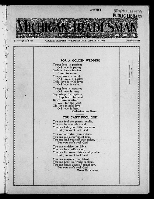 Michigan tradesman. Vol. 48 no. 2481 (1931 April 8)