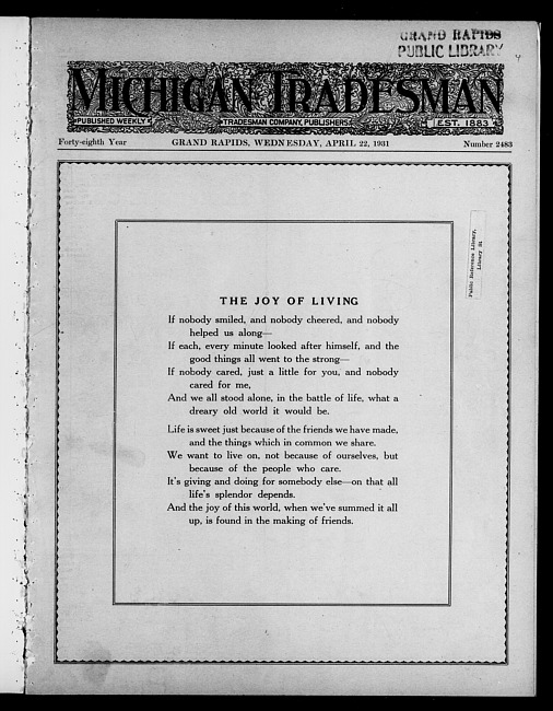 Michigan tradesman. Vol. 48 no. 2483 (1931 April 22)