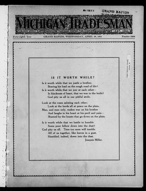Michigan tradesman. Vol. 48 no. 2484 (1931 April 29)