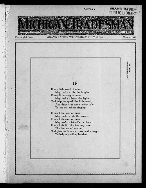 Michigan tradesman. Vol. 48 no. 2495 (1931 July 15)