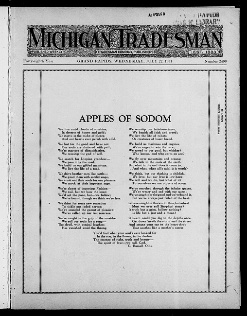 Michigan tradesman. Vol. 48 no. 2496 (1931 July 22)