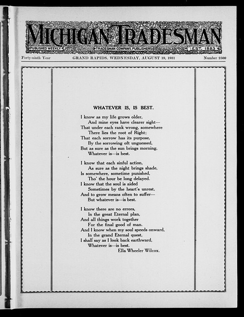 Michigan tradesman. Vol. 49 no. 2500 (1931 August 19)