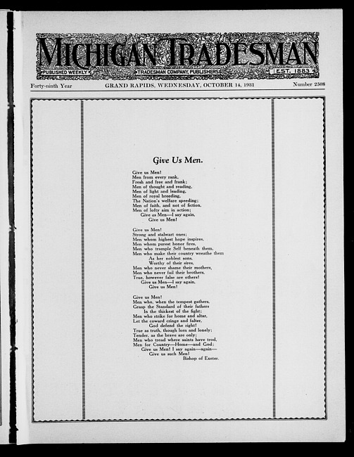 Michigan tradesman. Vol. 49 no. 2508 (1931 October 14)