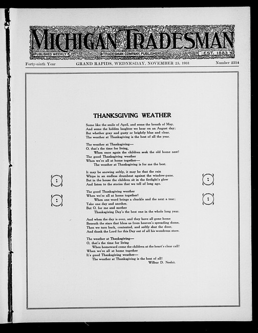 Michigan tradesman. Vol. 49 no. 2514 (1931 November 25)
