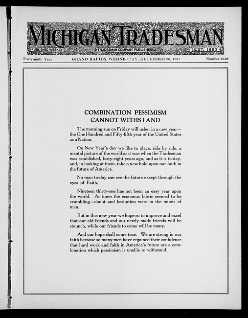 Michigan tradesman. Vol. 49 no. 2519 (1931 December 30)