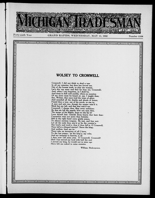 Michigan tradesman. Vol. 49 no. 2538 (1932 May 11)