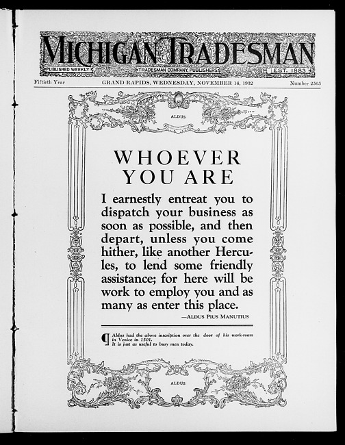 Michigan tradesman. Vol. 50 no. 2565 (1932 November 16)