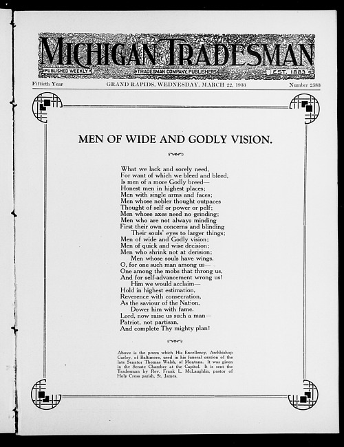 Michigan tradesman. Vol. 50 no. 2583 (1933 March 22)