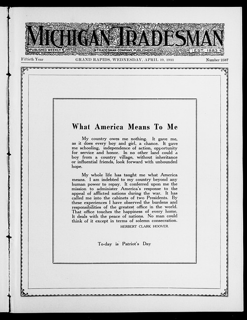 Michigan tradesman. Vol. 50 no. 2587 (1933 April 19)