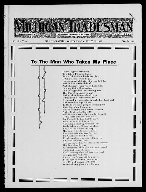 Michigan tradesman. Vol. 51 no. 2601 (1933 July 26)