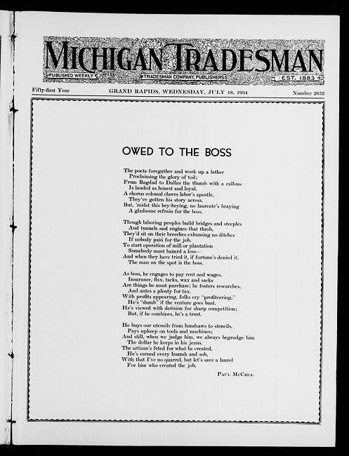 Michigan tradesman. Vol. 51 no. 2652 (1934 July 18)