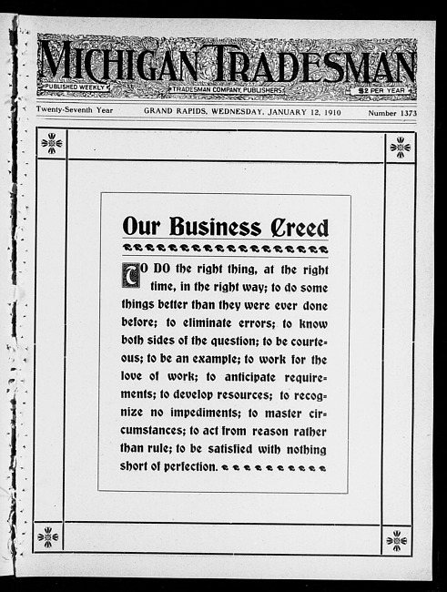 Michigan tradesman. Vol. 27 no. 1373 (1910 January 12)