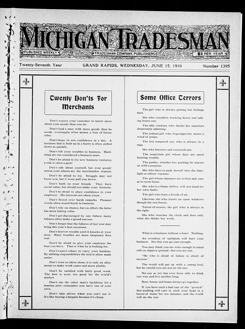 Michigan tradesman. Vol. 27 no. 1395 (1910 June 15)