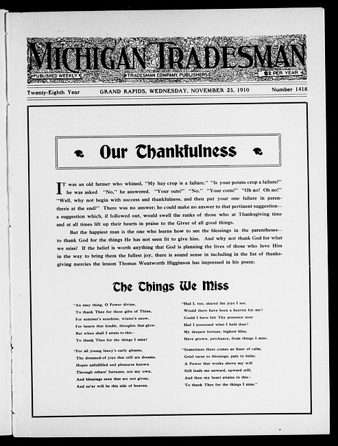 Michigan tradesman. Vol. 28 no. 1418 (1910 November 23)