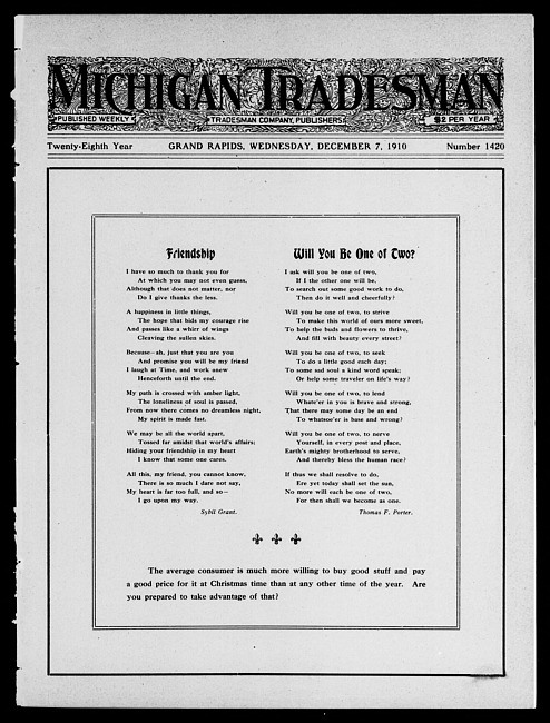 Michigan tradesman. Vol. 28 no. 1420 (1910 December 7)