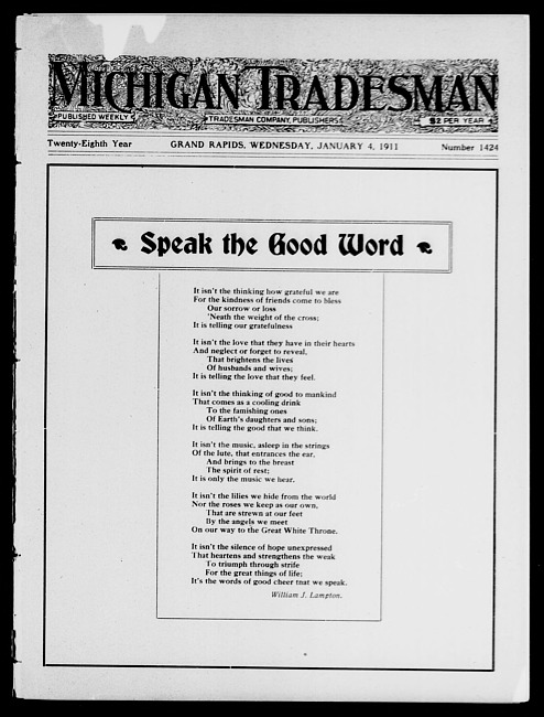 Michigan tradesman. Vol. 28 no. 1424 (1911 January 4)