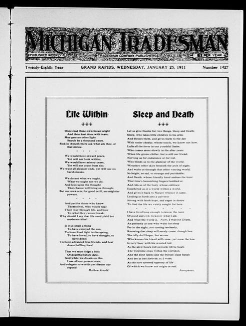 Michigan tradesman. Vol. 28 no. 1427 (1911 January 25)