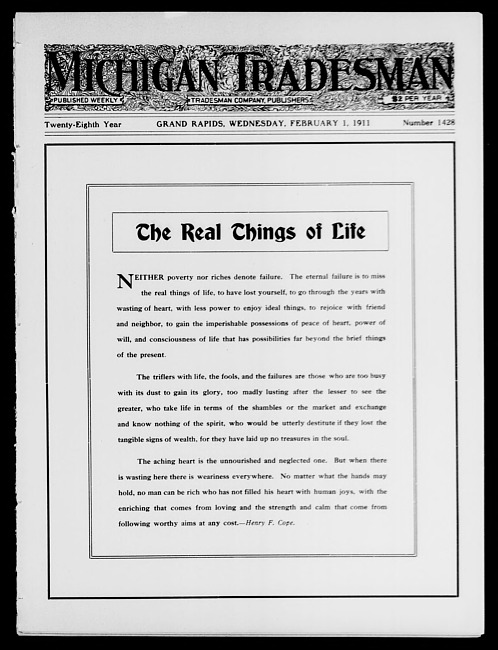 Michigan tradesman. Vol. 28 no. 1428 (1911 February 1)