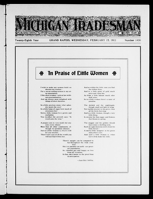 Michigan tradesman. Vol. 28 no. 1430 (1911 February 15)