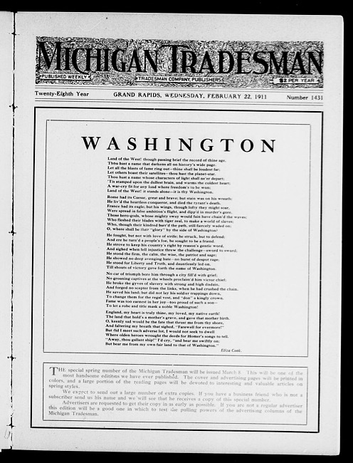 Michigan tradesman. Vol. 28 no. 1431 (1911 February 22)