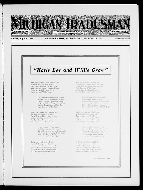 Michigan tradesman. Vol. 28 no. 1435 (1911 March 22)