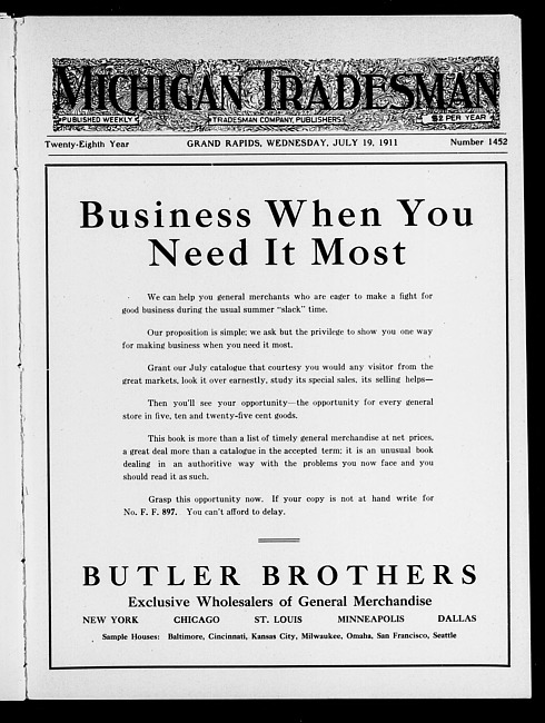 Michigan tradesman. Vol. 28 no. 1452 (1911 July 19)