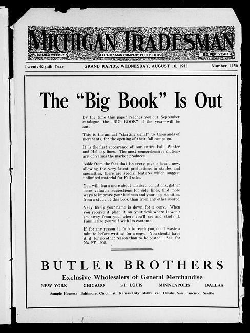 Michigan tradesman. Vol. 28 no. 1456 (1911 August 16)