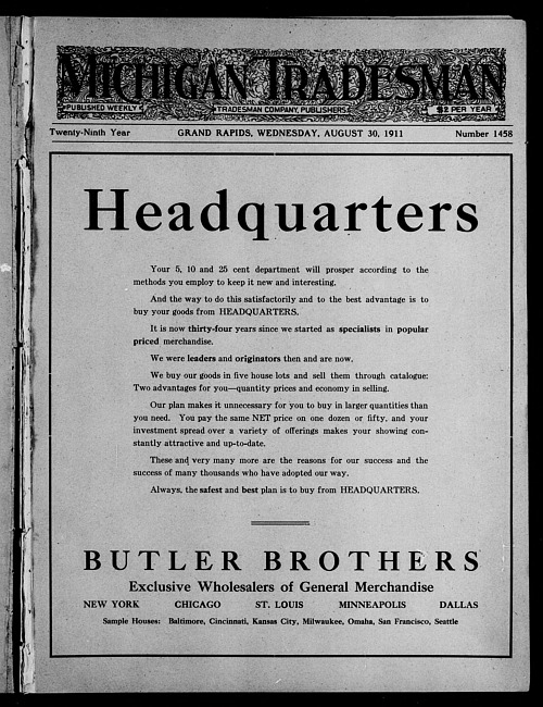 Michigan tradesman. Vol. 29 no. 1458 (1911 August 30)