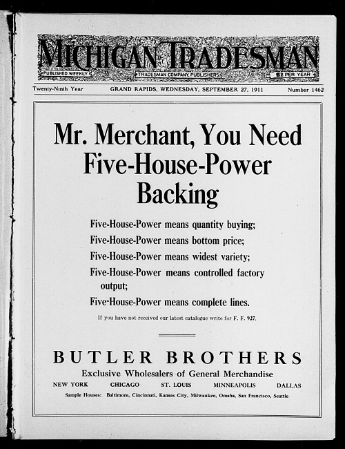 Michigan tradesman. Vol. 29 no. 1462 (1911 September 27)