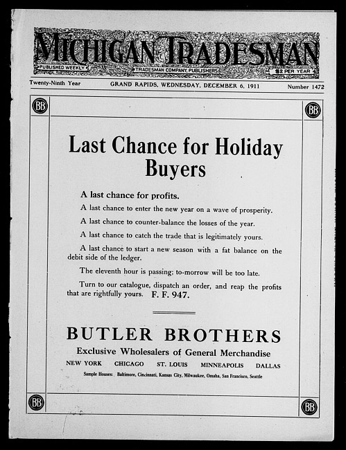 Michigan tradesman. Vol. 29 no. 1472 (1911 December 6)