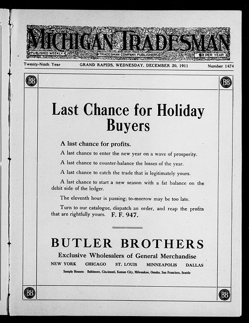 Michigan tradesman. Vol. 29 no. 1474 (1911 December 20)